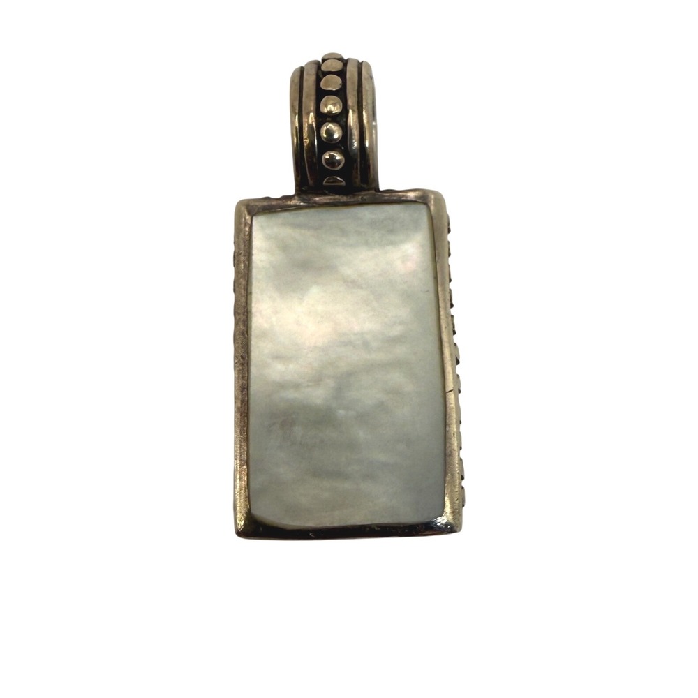 925 Sterling Silver Mother of Pearl Pendant‎ Filigree Rectangle Large Bail